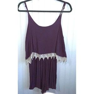 Rue 21 Women Medium Purple White Crocheted Spaghetti Strap Romper Gauzy Material